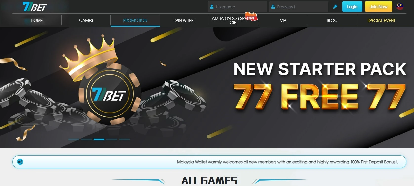 77bet Casino Homepages