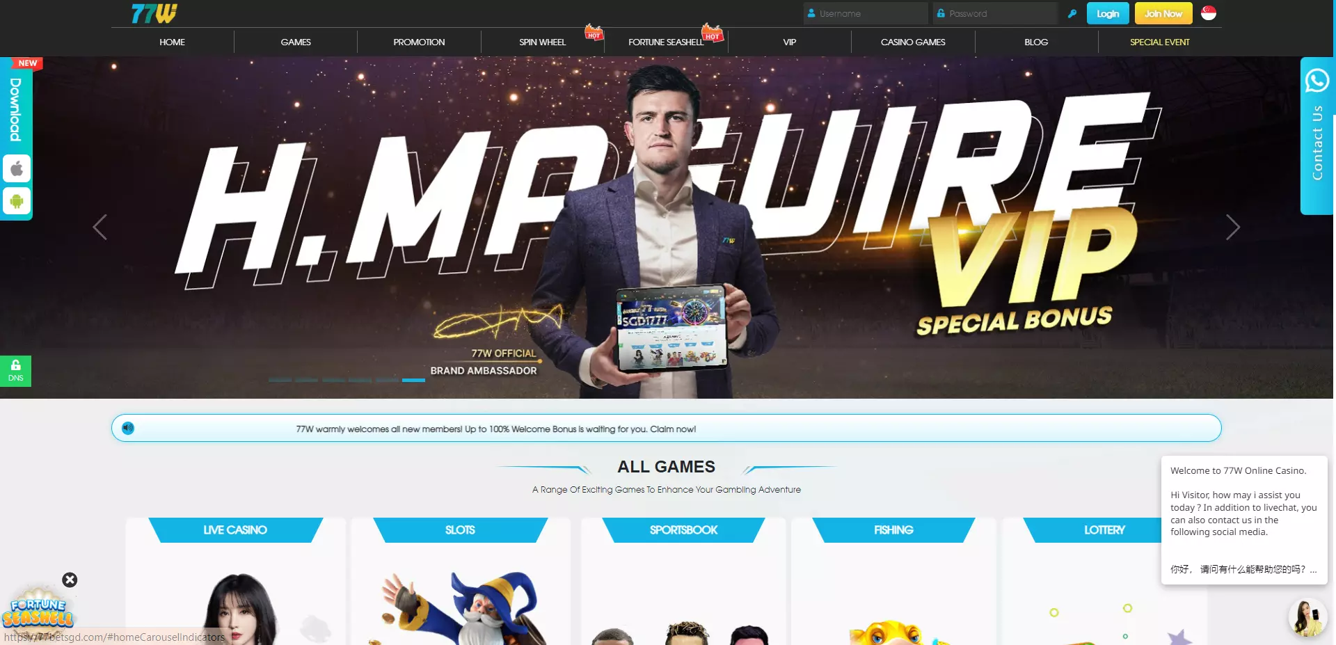 77W Casino Homepages